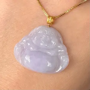 Lavender jadeite Jade Buddha pendant, 18k