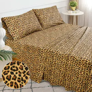 Queen Size 100% Cotton Percale Sheet Set – Ultra Soft Cooling Breathable Bed Sheets, Deep Pocket Fitted (14”), Luxury 4 Piece Bedding Set, Leopard Print Brown Sheets