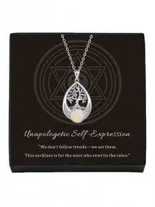 Tree & Opal Vitality Necklace - Original Tree of Life Pendant, Opal & Zircon Waterdrop Clavicle Chain, Spring Summer New Arrival, Daily Wear Essential, Mysterious Lucky Necklace for Festivals & Valentine's Day