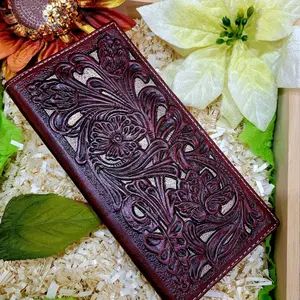 Western wallet Cowboy wallet genuine leather lasercut brown and beige two layered wallet