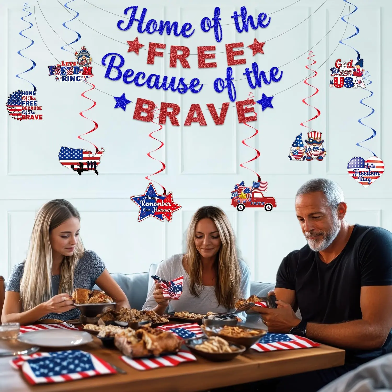 Memorial Day Decorations, Veterans Day Decorations, NO-DIY Patriotic Decorations include 1 Pcs Memorial Day Banner and 8 Pcs Patriotic Decor Outdoor Indoor