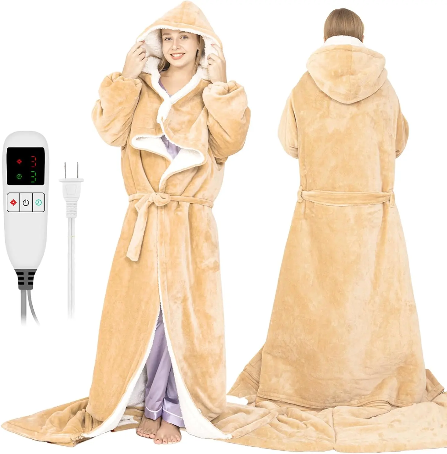 Electric Snuggle Blanket Wearable Heated Blanket with Removable FootPocket,Heated Robe for Women Weighted Heated Blanket hoodie with Sleeves Heating Throw Shawl with 9 Temp  Size 50"x80" for Women