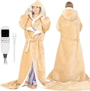 Electric Snuggle Blanket Wearable Heating Blanket with Removable FootPocket,Heated Robe for Women Heated Blanket Hoodie with Sleeves Full  Heating Throw Shawl with 9 Temp 50"x80" for Women