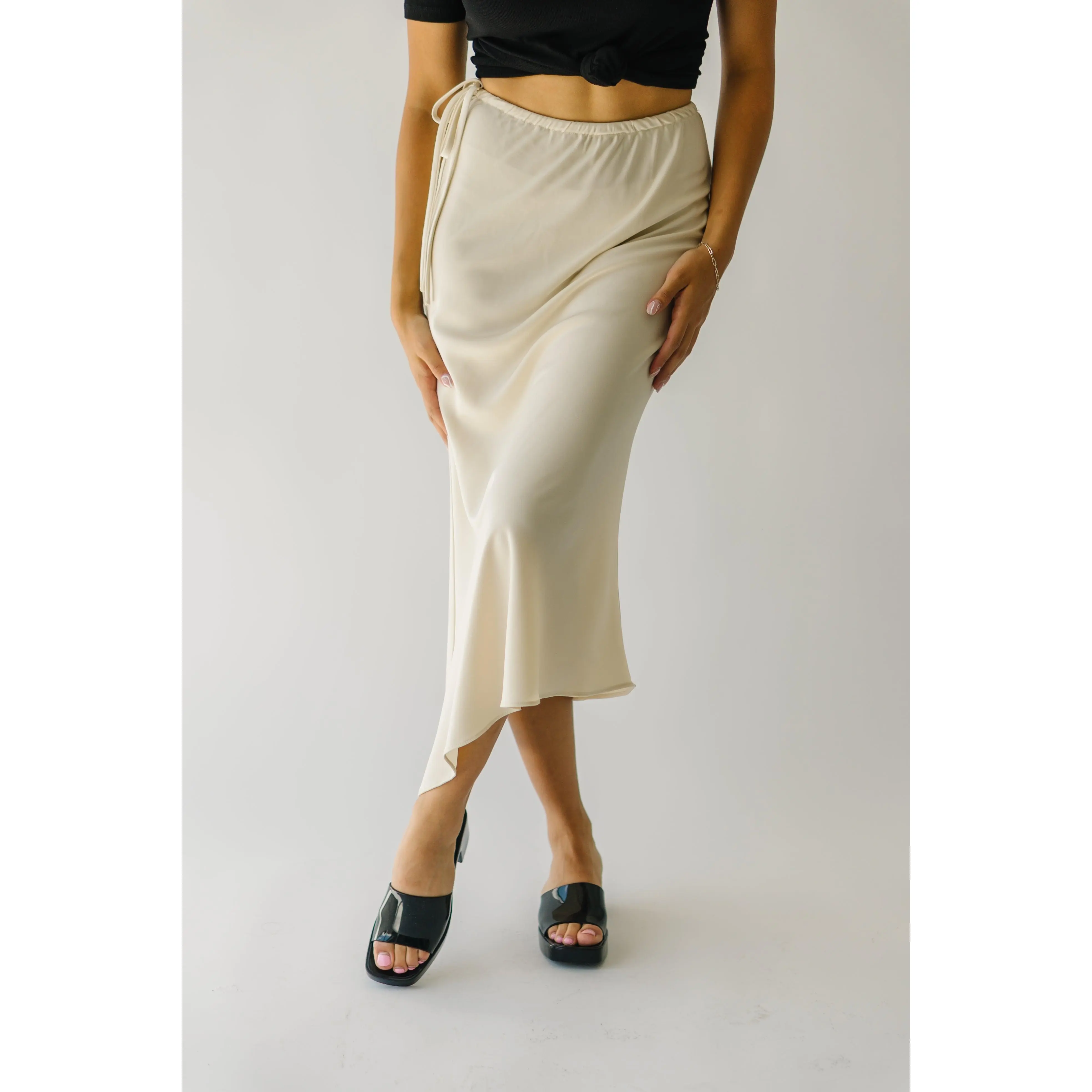The Amica Tie Detail Midi Skirt in Cream