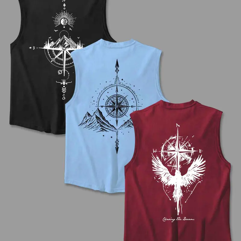 Men's Graphic Print Round Neck Vest Tank Top, Casual Sleeveless Vest Tops for Summer, Men's Clothes for Daily Wear