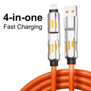 240W SuperFastCharge 4 in 1 Functional USB Type c LiquidSiliconeAluminum Alloy Data Cable