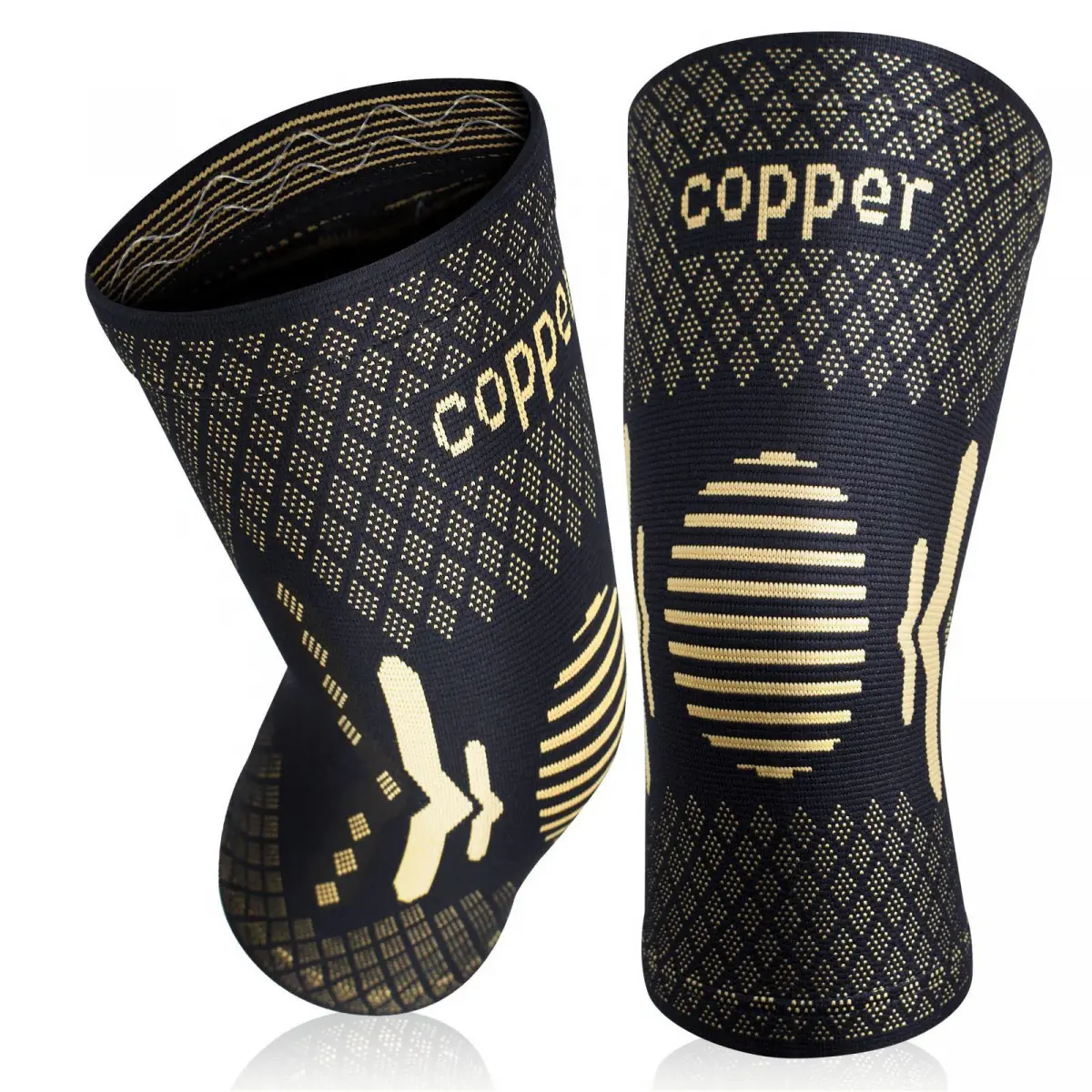 Copper Ion Sports Knee Sleeve (1 Pair) - Non-Slip Woven Polyester Circular Compression Leg Brace, Shock-Absorbent, Breathable, Unisex Fit for Multi-Sport Use, Hiking/Light Outdoor, Walking, Pull-On Design, Woven Polyester Stretch, Fitness For Everyone