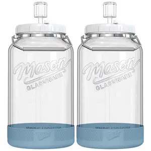 2 Pc 1.5 Gallon Large Fermentation Jars with Airtight Lids & Airlocks, Wide Mouth Glass Mason Jar for Mead Making, Brewing - 100% Leak-proof Pickle jars Kimchi Container with Handles & Bases