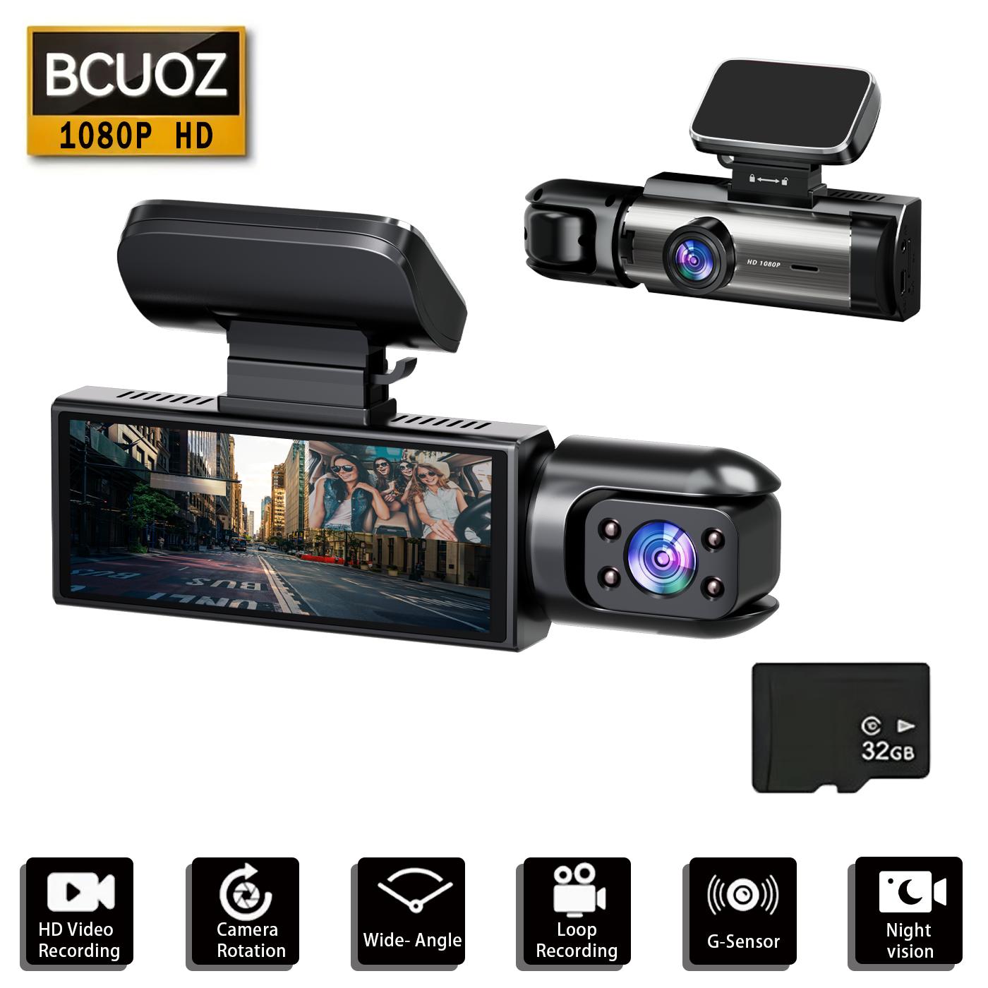 BCUOZ Full HD 1080P Dual Camera Dash Cam with IR Night Vision G-Sensor 3.16" IPS Screen Loop Recording Car Driving Recor