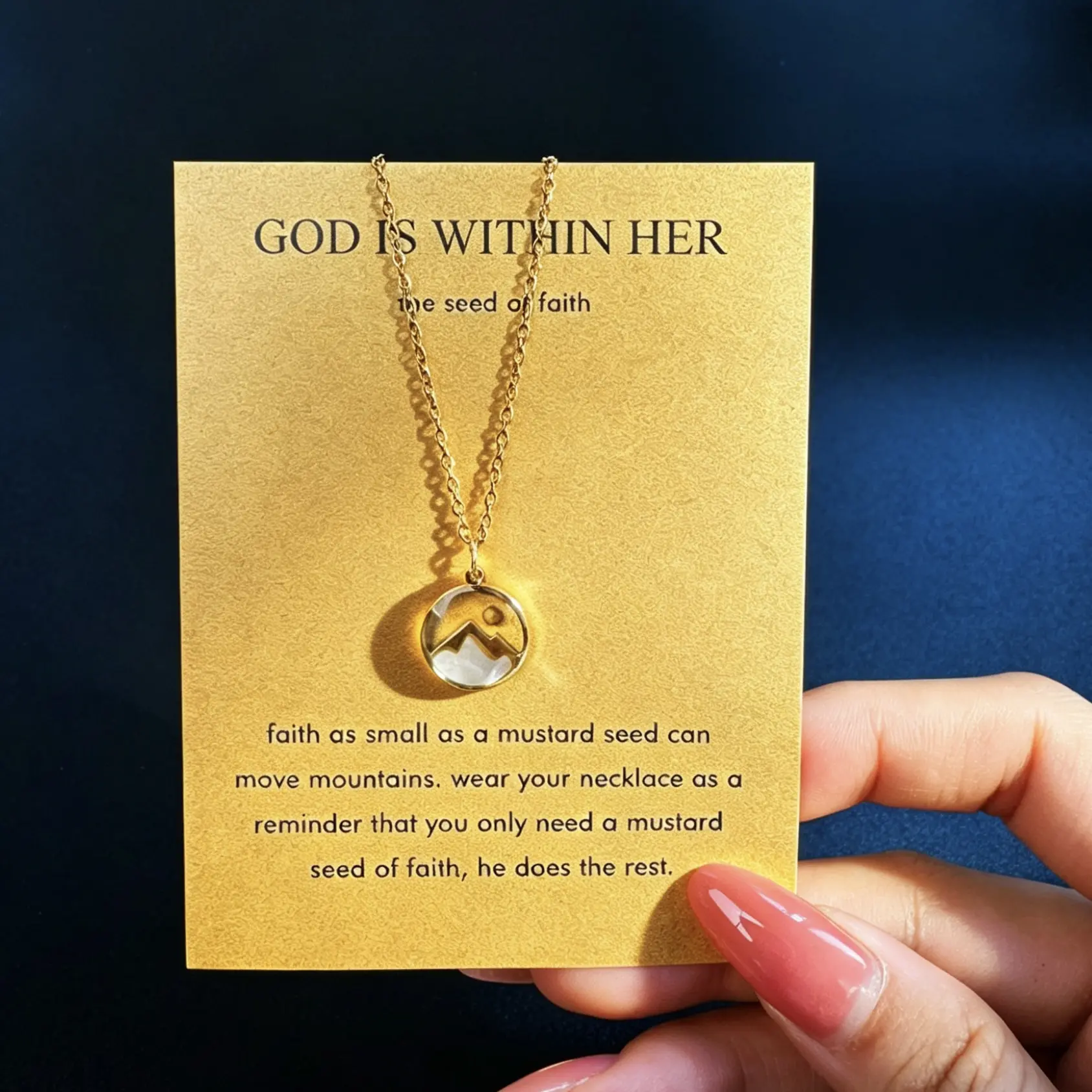 Women's Christian Faith Necklace - Real Mustard Seed Mountain Pendant, Short Unisex Chain Jewelry, Inspirational Birthday Gift of Hope & Perseverance, Casual, Necklaces, Faith Theme, Bead, Link Chain, Beautiful Gift Presentation, Mountain Charm, Short Len
