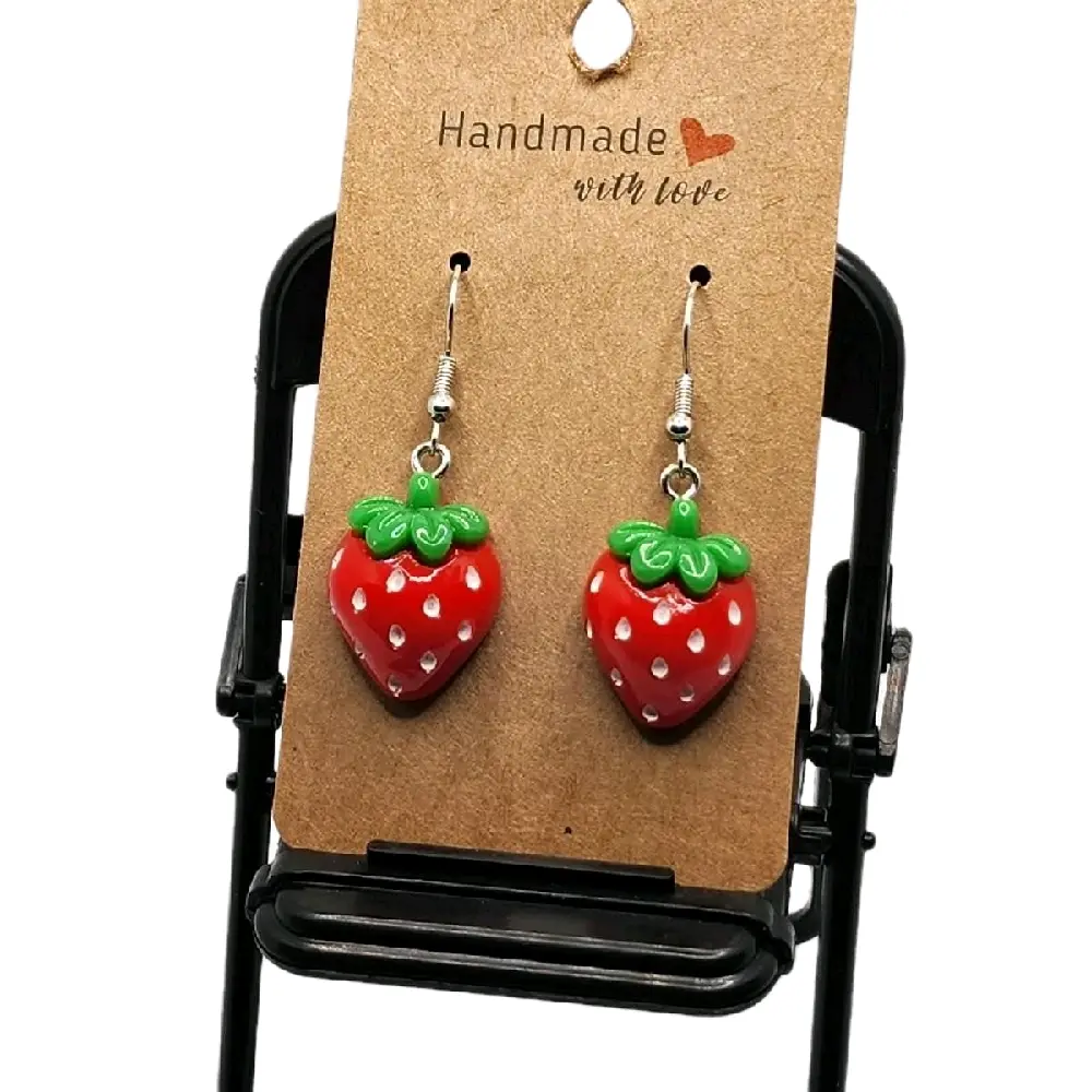 Handmade 3D Fruit Shaped Strawberry Earrings - Fashionable Jewelry Accessories, Statement Piece, Intricate Details, Charming Design for Fruit Lovers, Lightweight with Secure Backings, Playful Accessory, Statement Earring