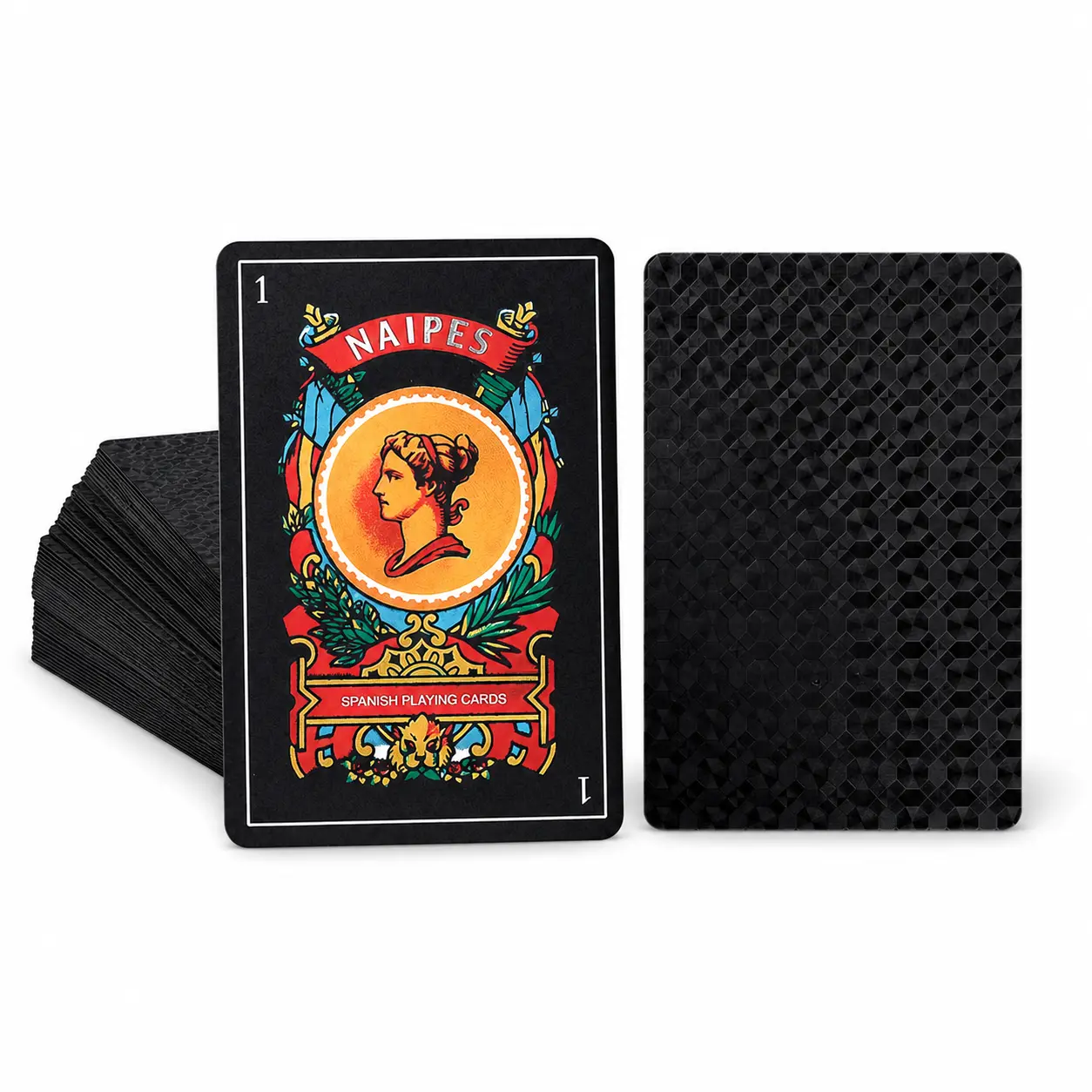 Original Spanish Playing Cards Baraja Española Cartas Españolas Waterproof Plastic Briscas Deck for Puerto Rican and Mexican Card Games Black 1 Pack