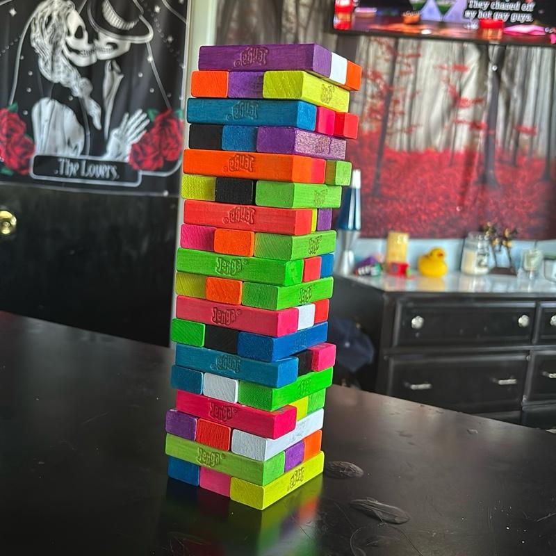 Hand-Painted Drinking Jenga Game – Colorful Party Edition
