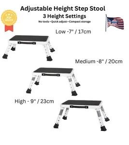 Adjustable Height Folding Step Stool – 3 Height Settings, Non-Slip, Portable