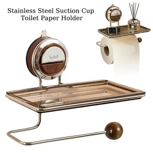 Wall Mounted Paper Towel Holder with Suction Cup, Bathroom Organizer, Vanity Storage Rack, Wall Mounted Roll Paper Holder, No-Drill Wall Mount Dispenser, Non Perforated Storage Rack, Stainless Steel Towel Dispenser, Suction Cup Toilet Paper Holder