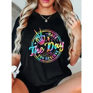 100% Cotton  Have The Day You Deserve Skeleton Peace Hand Sign Tie Dye T-Shirt