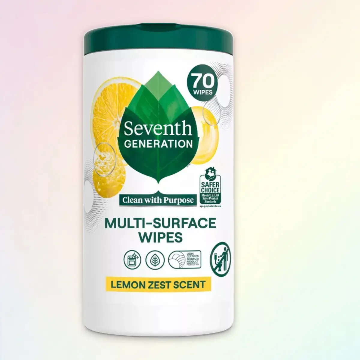Seventh Generation Lemon Wipes 70ct - Lemon Zest Scent Multi-Surface Wipes, 70ct, for Home Kitchen, Plant-Based