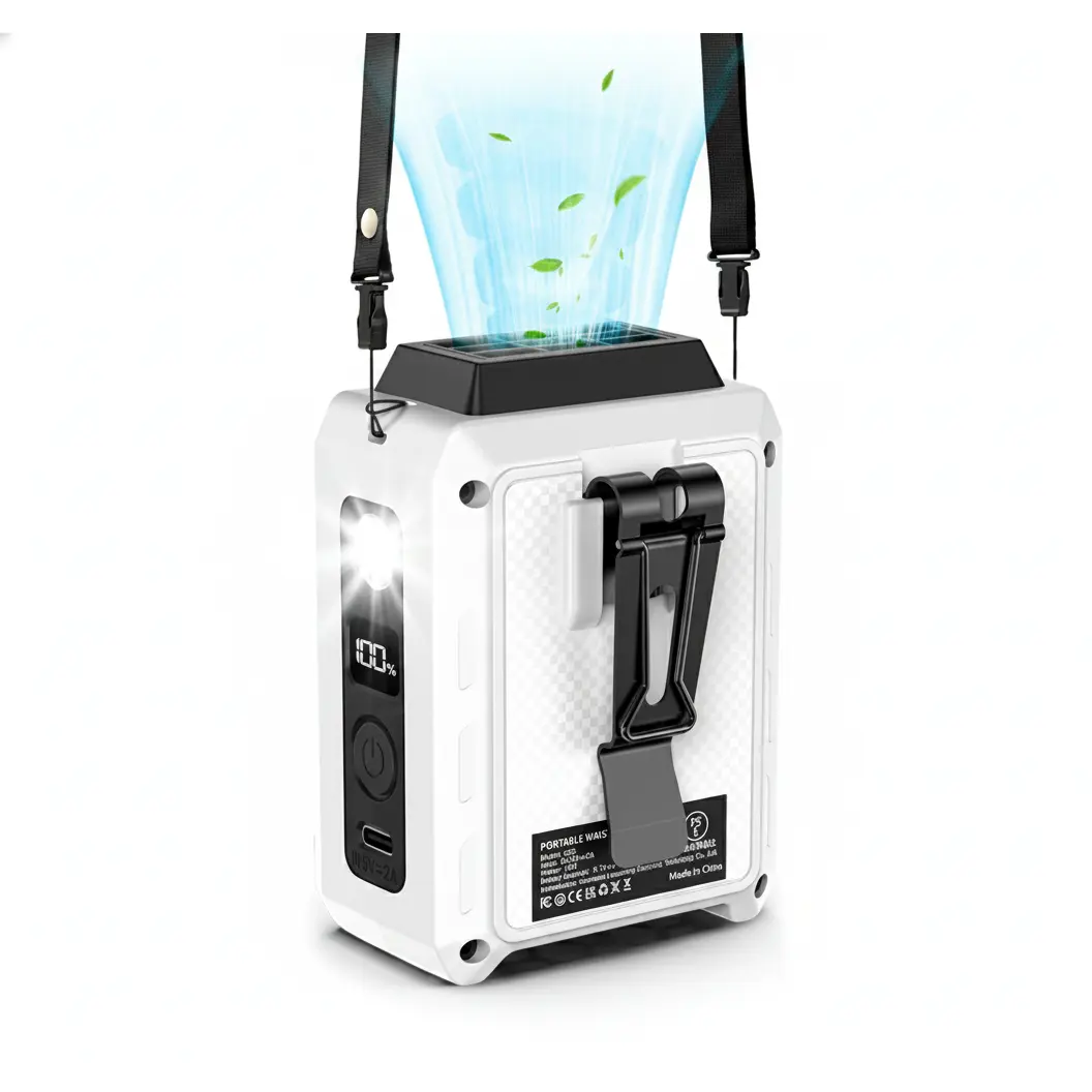 Multifunctional Rechargeable Battery Waist Cooling Fan, Portable Hands-Free Waist Mount, 16000RPM Strong Wind, LED Light, Desktop Bracket, 5000mAh Battery, 20H Runtime, White, Multifunctional Fan, Cooling Personal Fan, Cordless Turbo Fan