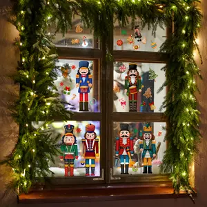 New Christmas Nutcracker Window Stickers, Dual-Sided Static Cling Glass Decals, Home Decoration Wall Art, Decorative Wall Sticker Dj7632