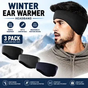 3-Pack Universal Synthetic Thermal Fleece Headbands - Unisex Adult Ear Warmers for Skiing, Running - Sports & Outdoor Headband Accessory
