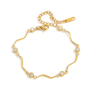 Rexviao 18K Gold-Plated Cubic Zirconia Wave Bracelet, High Quality Elegant Jewelry for Summer Beach Outings or Daily Wear, Ideal Gift for Best Friends