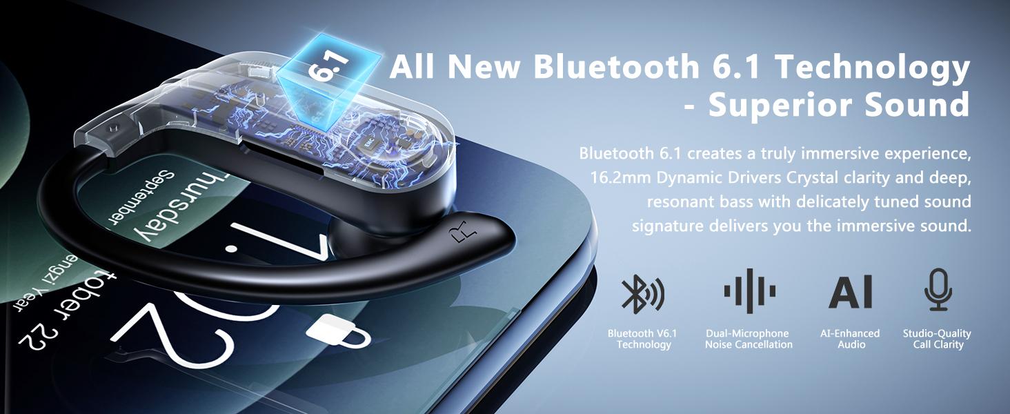 2026 Wireless In-Ear Earbuds with Bluetooth 6.1, Chargeable Sports Earhooks, Fast Charging Case, Dual LED Display, ENC Noise Cancelling Earphones, Easy Buttons, IPX7 Sweatproof, Batteries Included for Gym Audio & Outdoor Activities, Sweatproof Earphones