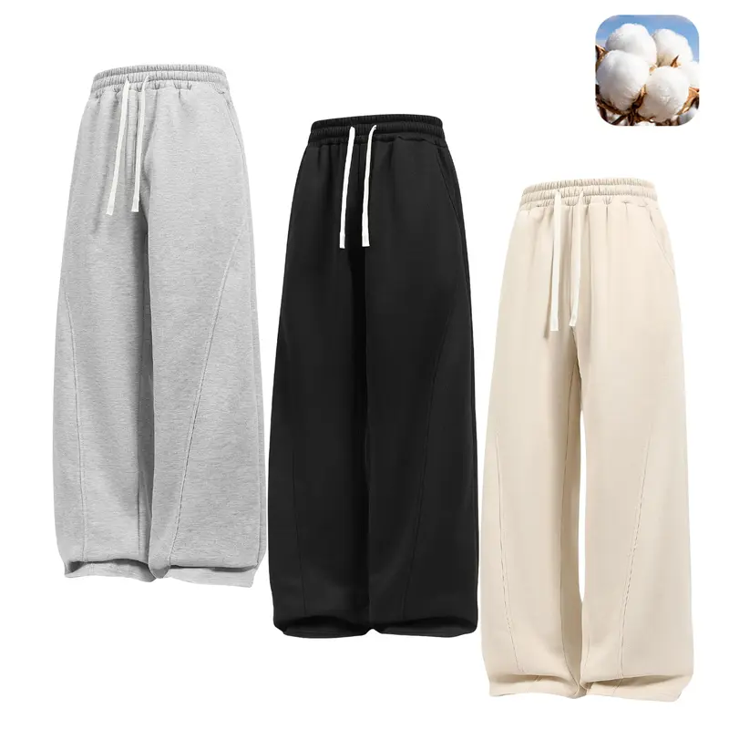 Men's 3-Pack Plain Cotton Straight-Leg Baggy Sweatpants - Belted, Loose-Fitting, Machine Washable, Ideal for Everyday Use & Autumn-Winter Outfits (Suitable for Women)