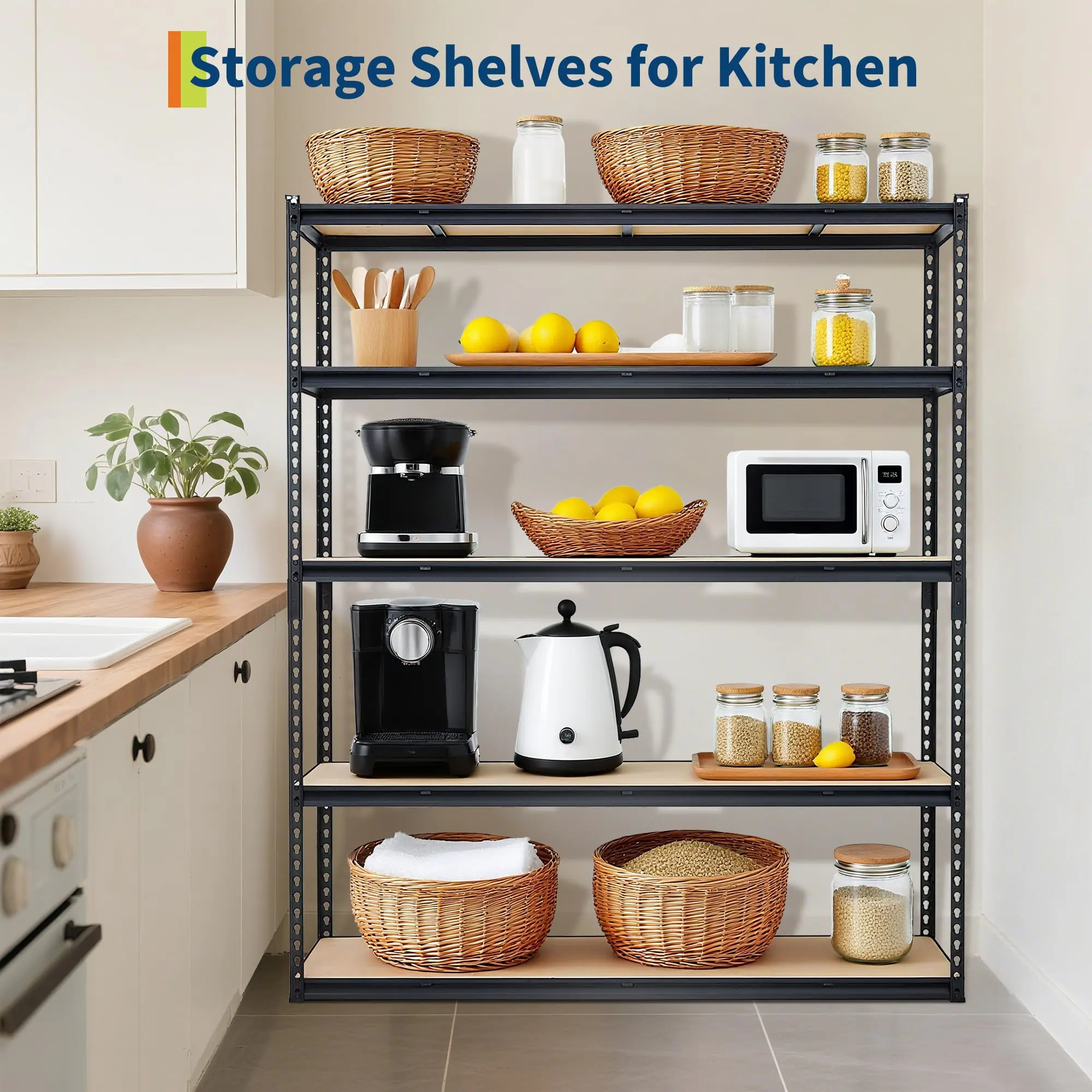 Gaomon 5-Layer Heavy-Duty Metal Storage Rack - Boltless Design, Durable Steel Frame, Reinforced Crossbeam, 2000 LBS Capacity, 36in L x 18in W x 72in H Adjustable Rectangular Shelf Bookshelf Rack, Easy Installation for Garage, Kitchen