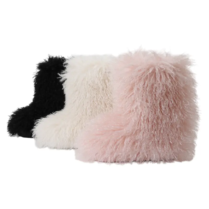 Women's Faux Fur Mid-Calf Short Boots - Cozy Exterior, Fluffy Warmth, Comfortable Flat Outdoor Plain-Style Shoes in Black, White & Pink, Cozy Fur Exterior, Fluffy Fur Warmth