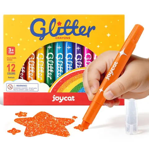 JoyCat 3-in-1 Washable Twist-Up Tools - 10pcs Glitter Color Changing Markers with 12 Vibrant Colors, 3mm Medium Tip, Anti-Roll Cap, Dazzling Effects, Multi-Surface Office Stationery for Creativity, Ideal Gift for Children and Adults