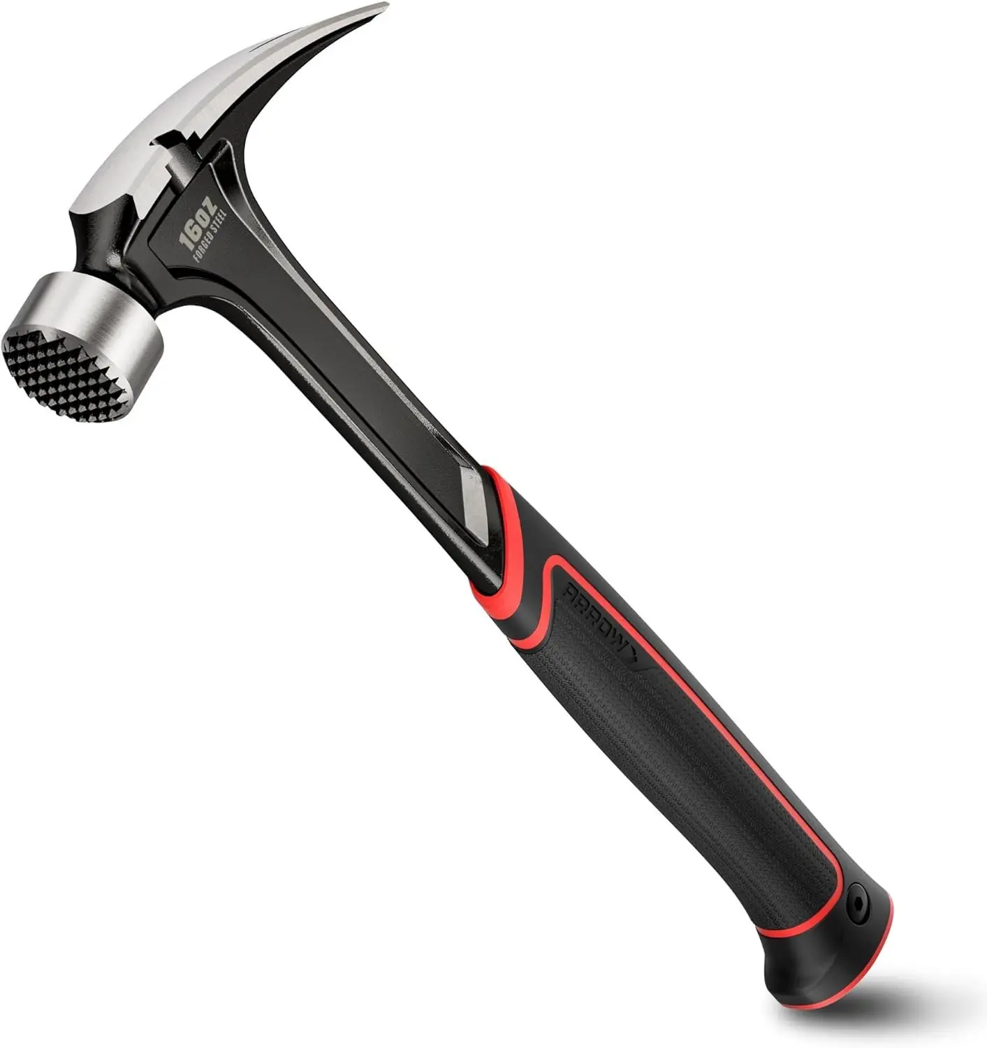 16 oz Straight Claw Hammer, Rip Claw Hammer with Side  Puller, Milled  & Shock Absorbing Grip, One- Forged Hammer