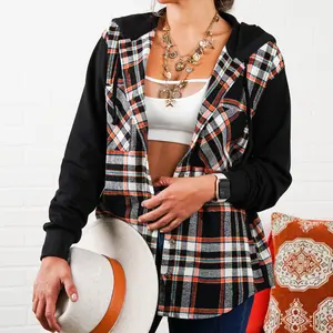 Comfy Brooke Oversized Hooded Flannel Two-Tone Sleeves comfy flannel Plaid