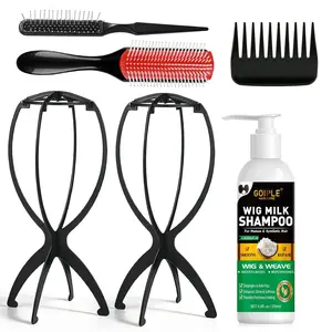 Wig Head Stand with Wig Brush Comb Set Travel Wigs Holder Comb Set for Women Human and Synthetic Hair | 2in 1 Wig Milk Spray & Shampoo Hydrates & Moisturizes, Promotes Silkiness & Shine Easy Combing