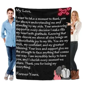 Black 'My Love' Gratitude Message Flannel Blanket Soft Cozy Valentine's Day Gift Throw with Heartfelt Love Note & Couple Silhouette Design Perfect for Gifting to Your Partner Snuggling Warmly or Adding Deep Devoted Charm to Any Space