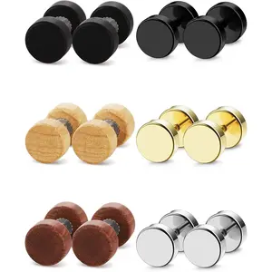 6 Pairs Stud Earrings for Men Women Flat Back Ear Piercing Ear Plugs Tunnel Fake Gauge Earrings 18G