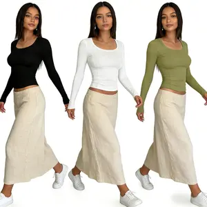 3-Pack Women's Slim Crop Tops, Y2K Korean Breathable Cotton Blend Easy-Care Classic Tees