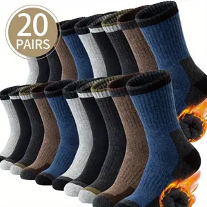 Merino Wool 20 Pairs Men's & Women's Hiking Warm Winter Round Neck Socks Thick Padding Moisture Wicking Knit Fabric Sports Stockings Tubesocks