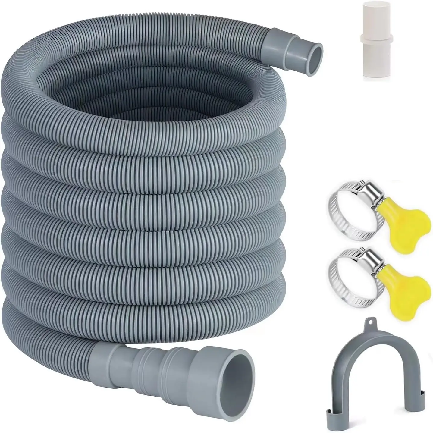 13-ft Universal Fit Washing Machine Drain Hose Extension Kit, Flexible Corrugated Hose, 1 Adapter, 4 Clamps, 1 U-Bend Holder, Easy Installation for Washing Machines & Dishwashers