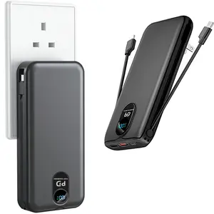 Portable Charger Power Bank, 10000mAh 22.5W USB C Fast Charging Power Bank with Built-in Cables & Wall Plug, Battery Pack with LED Display, Travel Essential Compatible with iPhone, iPad, Samsung