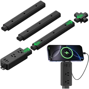 Electrical Outlet Extender Stick 8"-36" Modular Expandable Power Extender Stick 360? Access Hard-to-Reach Outlets for  Office Dorm Room Behind Furniture,Black