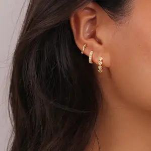 Pancert Gold 3-Piece Hoop Earrings Set Rhombus & Small Zircon Hypoallergenic for No Ear Allergy Versatile Glam Minimalist Styles Mix Match Stack for Unique Ear Looks Ideal for Daily & Special Occasions