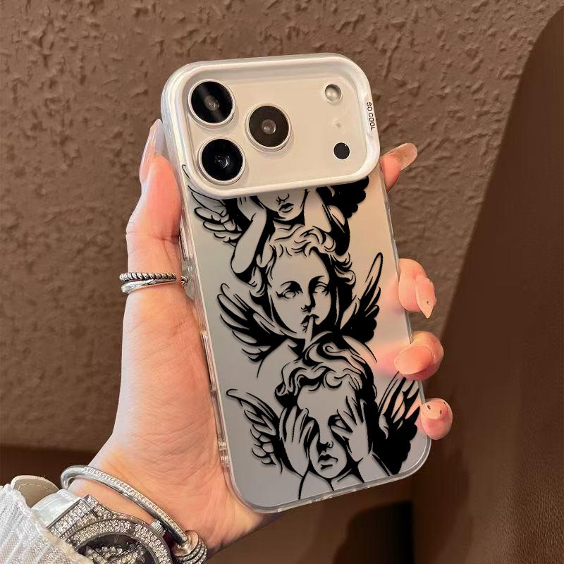 Unique Three Wise Angels Patterns Phone Case Featuring The Iconic See No Evil Hear No Evil Speak No Evil Angel Motif Merging Classic Baroque Art With Mysterious Spiritual Vibe For iPhone 17.16.15.14.13.12.11.X.XS.XSMAX.XR.8.7