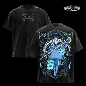 Frieren Beyond Journey’s End Anime T-Shirt – Vintage Washed Oversized Heavy Cotton Tee, Frieren Elf Mage Graphic Shirt, Manga Anime Streetwear Unisex, Gift For Anime Fan And Loves