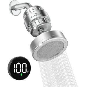Tem8 Luxury Filtered Shower Head Set with Wireless Temperature Display, Dual Filtration Showerhead Filter, High Put Shower Filter for Hard Water Tem8 Cartridges, Chrome,Valentine's Day gifts