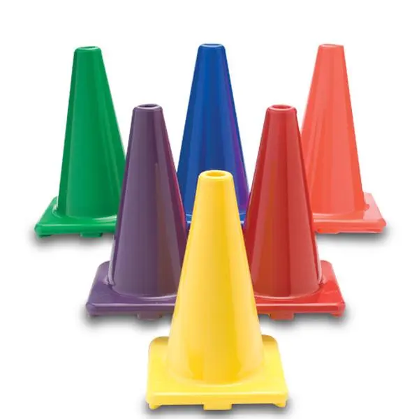 212 MAIN 12-Inch Flexible PVC Sports Training Cones, Set of 6 in Assorted Colors with Weighted Bases for Increased Stability