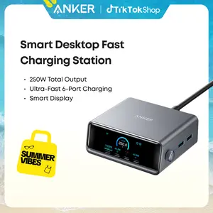 [Limited Offer] Anker Prime Charger, 250W GaN Prime USB-C Charging Station, Ultra-Fast 6 Ports, 2.26" LCD Display and Smart Control Dial (Silver) summervibes