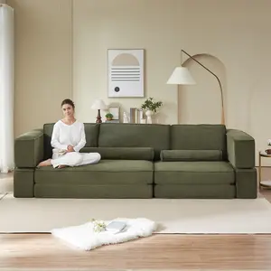 Large Modern Corduroy Sofa in Suede Fabric for Living Room Parent-child Castle Building Block Design Comfortable Spacious Seating Space Versatile Combinations Stable Structure