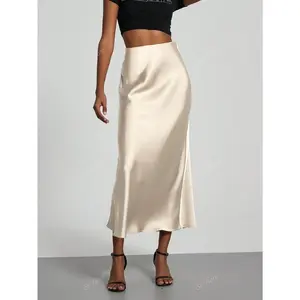 Women's Elastic Satin Silk Texture Midi Skirt