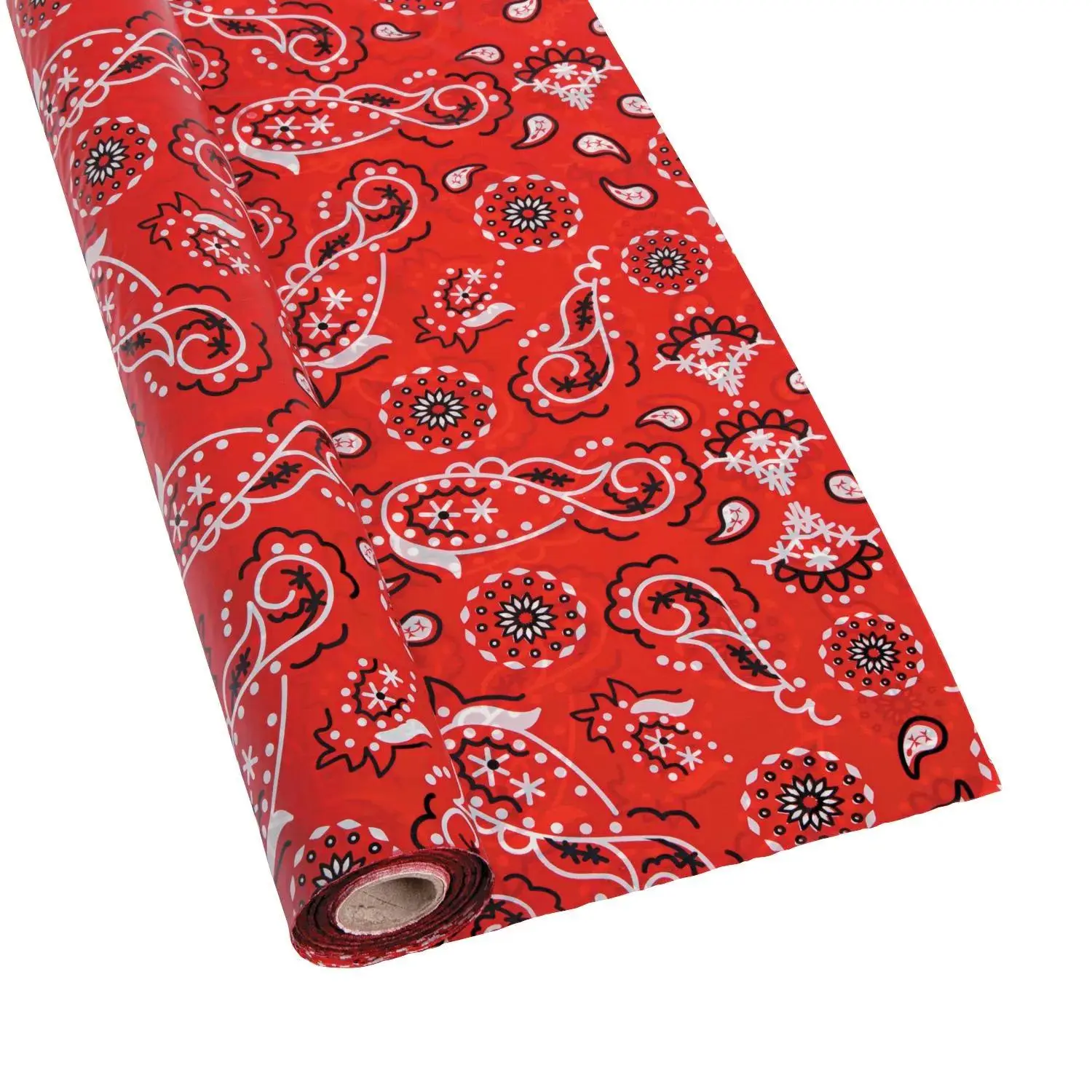 Disposable Cuttable Vintage Bandana Plastic Tablecloth Roll, 40" x 100 ft, Do Not Wash, for Home & Festive Party Supplies