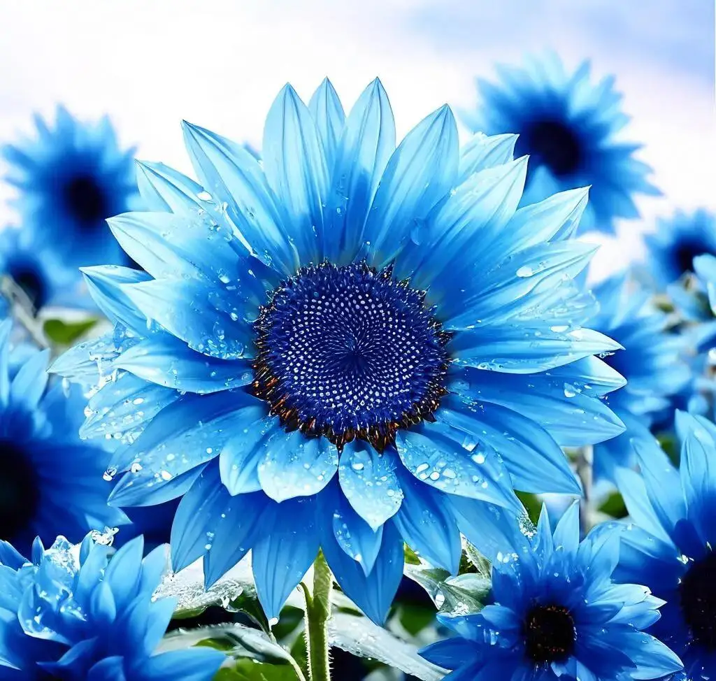50pcs Bright Blue Sunflower Seeds - Dwarf Varieties for Vibrant Gardens
